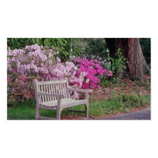 Pink The garden bench flowers Business Card (back side)