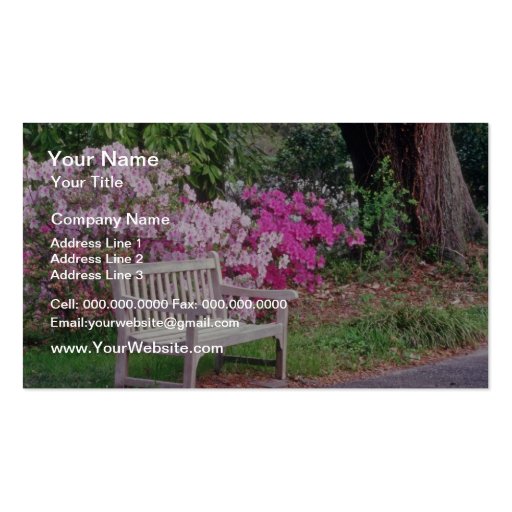 Pink The garden bench flowers Business Card (front side)