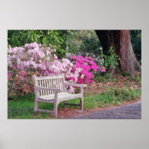 Pink The garden bench flowers Print