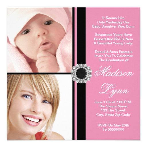 Pink Then and Now Photo Graduation Custom Invitation (front side)