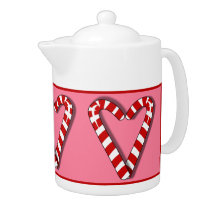 Pink Three Candy Cane Hearts Christmas Teapot