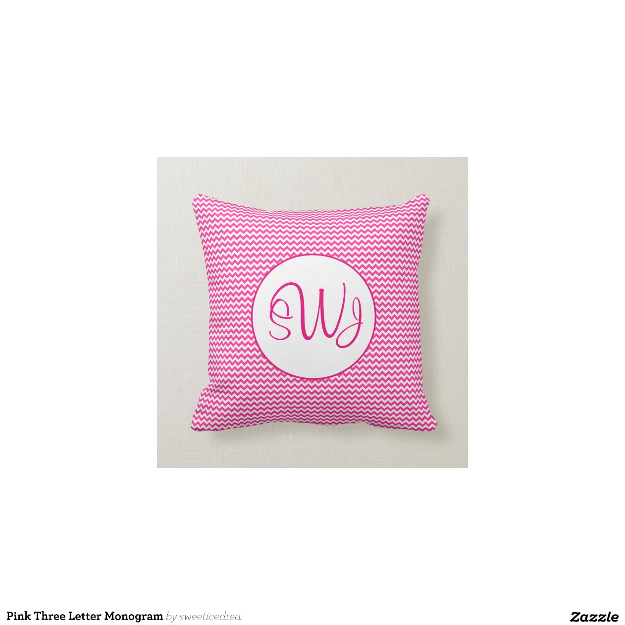 Pink Three Letter Monogram Pillow Zazzle