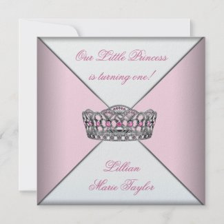 Pink Tiara Little Princess First Birthday Party Invite