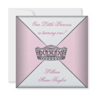 Pink Tiara Little Princess First Birthday Party Invite