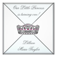 Pink Tiara Little Princess First Birthday Party Personalized Invite