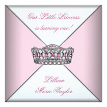 Pink Tiara Little Princess First Birthday Party invitations