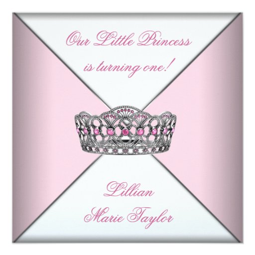 Pink Tiara Little Princess First Birthday Party Invite