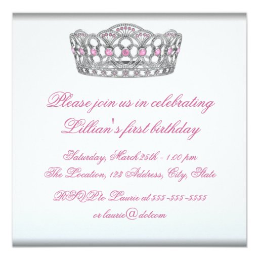 Pink Tiara Little Princess First Birthday Party Invite