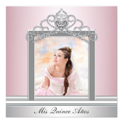 Pink Tiara Pink Photo Quinceanera Invitations (front side)