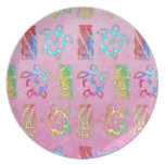 Pink Tie Die Honu And Tiki Mask Party Plate