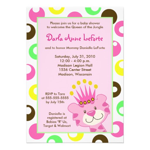 Pink Tiger Queen of the Jungle 5x7 Baby Shower Announcements