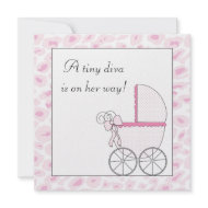 Pink Tiny Diva Leopard Baby Buggy Baby Girl Shower invitation
