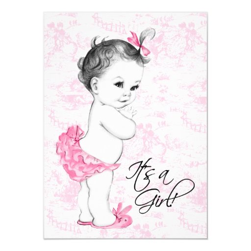 Pink Toile Baby Shower Announcement Card