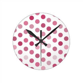 Pink Tone Polka Dots Round Wall Clocks
