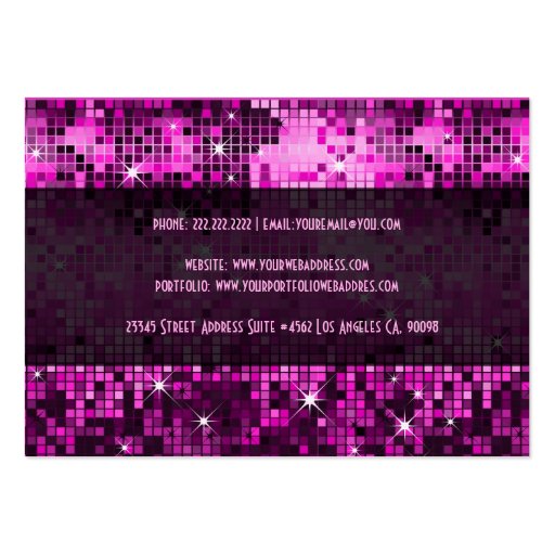 Pink Tones Retro DiscoBall Glitter Business Card Template (back side)