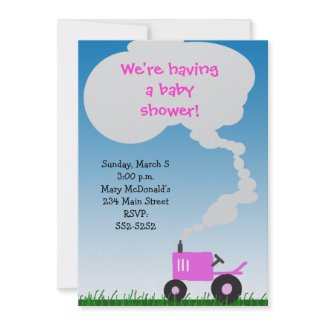 Pink Tractor Baby Shower Invitation invitation