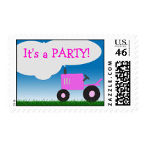 Pink Tractor Party Postage Stamp