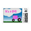 Pink Tractor Postage: It's a Girl! stamp