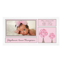 Pink Trees Baby Girl Birth Announcement PhotoCard Custom Photo Card