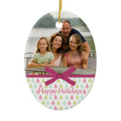 Pink trendy Christmas trees photo oval ornament