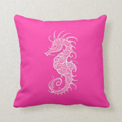 Pink Tribal Seahorse Throw Pillow