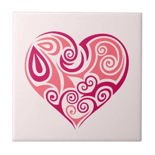 Pink Tribal Tattoo Heart Symbol Girly Love Art Tiles Zazzle