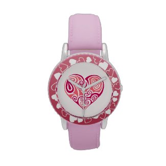 Pink tribal tattoo heart symbol girly love art wristwatch