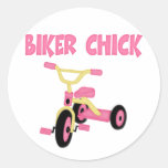 Pink Tricycle Biker Chick Round Stickers