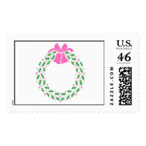 Pink Trim Wreath - Postage Stamp by thehollyleaf Pink Trim Wreath - Postage Stamp