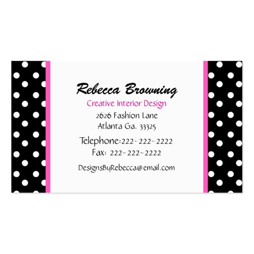 Pink Trim Zebra Print Heart Business Card (back side)