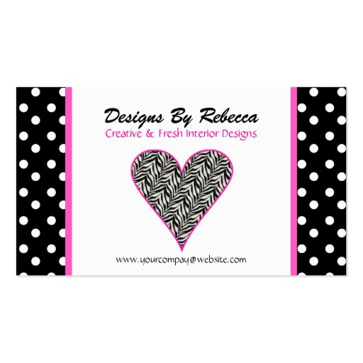 Pink Trim Zebra Print Heart Business Card (front side)