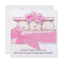 Pink Triplet Baby Shower Invitation Announcement