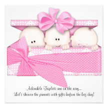 Pink Triplet Baby Shower Invitation Announcement