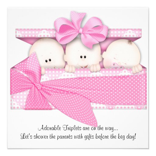 Pink Triplet Baby Shower Invitation Announcement