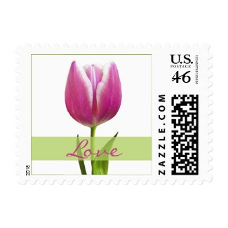 Pink Tulip Love Wedding Postage stamp
