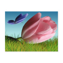 Pink Tulip Purple Butterfly Spring Post Card postcards