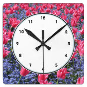 Pink tulips and purple flowers photography clock