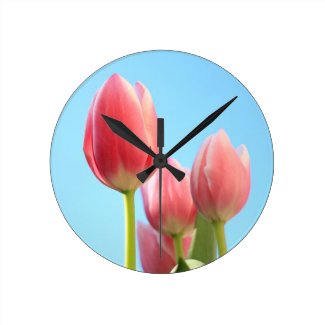Pink tulips beauty round wallclock