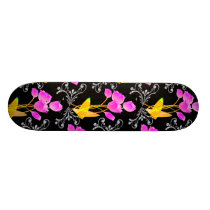 Pink Tulips Diamond Like Scroll Sparkle Skateboard