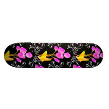Pink Tulips Diamond Like Scroll Sparkle Skateboard