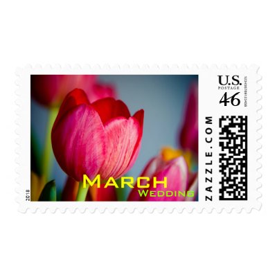 Pink Tulips March Wedding Stamp