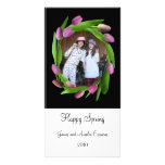 Pink Tulips on Black Photo Card photo cards