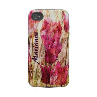 pink tulips personalized i-phone case tough iphone 4 cases