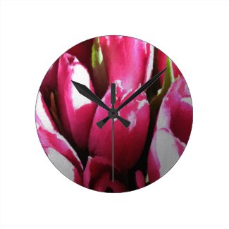 Pink Tulips. Round Clocks