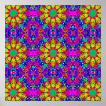 Pink Turquoise and Yellow Retro Pattern Poster
