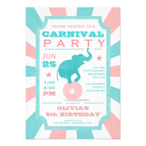 Pink | Turquoise Carnival Party Big Top Birthday Cards