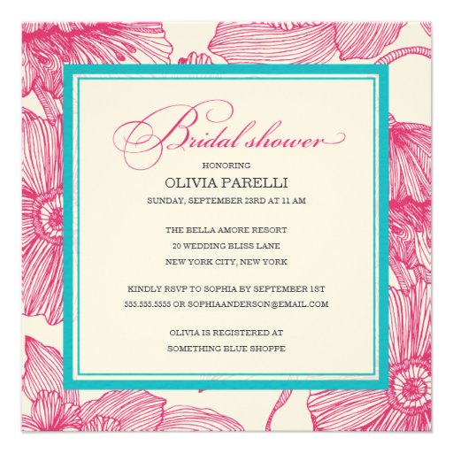 PINK + TURQUOISE FLOWERS | BRIDAL SHOWER INVITE