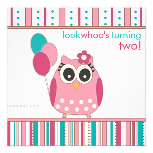 Pink Turquoise Girly Owl Birthday Party Invitation
