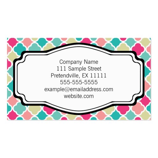 Pink Turquoise Quatrefoil Personal Business Cards (back side)
