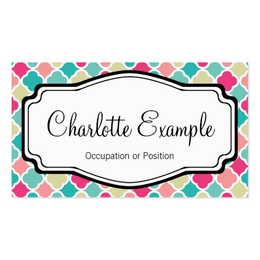 Pink Turquoise Quatrefoil Personal Business Cards (front side)
